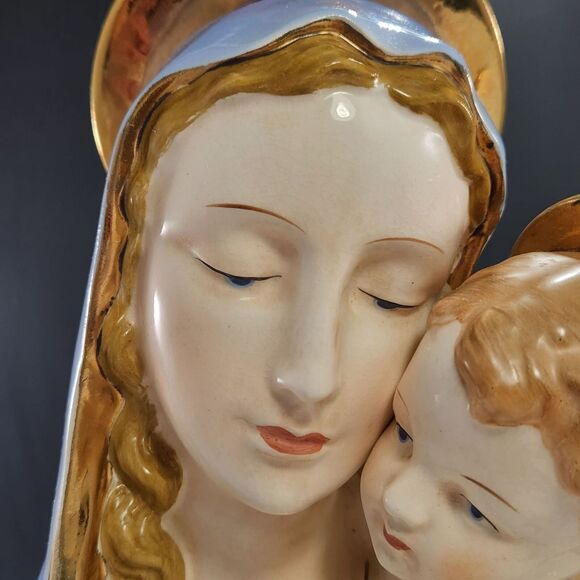 LG ArtMark Madonna Head Vase Planter Mary Baby Jesus Nativity Art Mark Japan - Picture 6 of 10